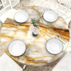 lot 20351 image: BOOWEATS Marble Grain 42 Inch Round Fitted Cloth Tablecloth with Elastic Edged, Waterproof Oil Proof Wipeable Table Cover for Indoor Outdoor Patio Table, Fits Round Tables Up to 40 - 44 Diameter