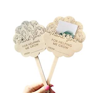 lot 20374 image: Wooden Teacher Appreciation Plant Tags Sign, Thank You for Helping Me Grow Gift Card Plant Tags, Teacher Appreciation Plant Tag with Gift Card Holder, Set of 2 (02) (Backing needs reglued on one)