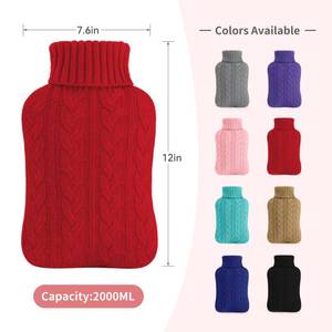 lot 20382 image: samply Hot Water Bottle with Knitted Cover, 2L Hot Water Bag for Hot and Cold Compress, Hand Feet Warmer, Ideal for Menstrual Cramps, Neck and Shoulder,Red