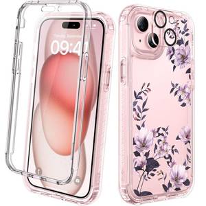 lot 20384 image: Diaclara Designed for iPhone 15 Plus Case 6.7 Inch Clear Floral Design,Full Body 360 Case wBuilt-in Screen Protector9H Glass Camera Lens Protector (Clear Flower)
