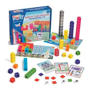 lot 20387 image: hand2mind MathLink Cubes Numberblocks 1-10 Activity Set, 30 Preschool Learning Activities, Counting Blocks, Linking Cubes, Educational Toys for Kids, Number Games, Math Manipulatives Kindergarten (Open Box, May Be Missing Pieces)