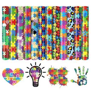 lot 20388 image: HTVSTD Autism Puzzles HTV Vinyl - 12 Sheets 12x10 Puzzle Heat Transfer Vinyl Jigsaw Autism Iron on Vinyl for T-Shirts Rainbow Patterned HTV (Open Box, May Be Missing Pieces)