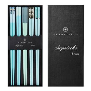 lot 20395 image: Chopsticks Reusable Dishwasher Safe, GLAMFIELDS 5 Pairs 9.5 Inches Premium Chop Sticks Set for Sushi, Ramen, Asian Cuisine, Matte Non-slip with Gift Case, Light Blue