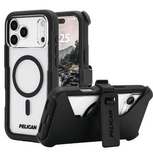 lot 20402 image: Pelican Voyager iPhone 17 Pro Max Case Compatible with MagSafe Rugged Phone Case, 24ft Military-Grade Drop Protection - Heavy Duty Cover wBelt Clip Holster for iPhone 17 Pro Max - BlackClear
