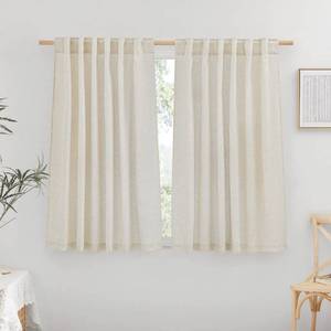 lot 20407 image: NICETOWN Natural Linen Kitchen Curtains, Casual Rod Pocket & Back Tab Semi Sheer Curtains & Drapes Privacy Assured with Light Through for BedroomFarmhouse, W55 x L54, Sold as 2 Panels