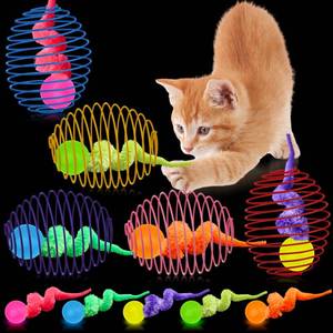 lot 20410 image: Jecery 5 Pcs Cat Spring Toys Stretchable Rolling Balls Colorful Playful Coils Interactive Action Toy Caged Rats for Kitten Pet Supplies (Caterpillar Bouncy Ball,Multicolor)