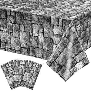 lot 20413 image: Irenare Halloween Stone Wall Tablecloths, Medieval Castle Party Decorations Supplies Disposable Plastic Brick Stone Tablecloth Brick Wall Table Covers for Birthday Party Favors(3 Pack)