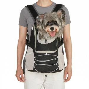 lot 20426 image: Breathable Dog Carrier Backpack for Small Dogs 2-15 lbs, Front & Back Carry Puppy Backpack with Head-Out Design for Hiking Walking, Black Grey (S)