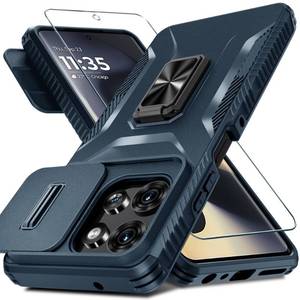 lot 20430 image: GOVTAN Compatible with Motorola Moto G Power 5G 2025 Case with Slide Camera CoverScreen ProtectorMetal Rotated Kickstand,Tough Hybrid Heavy Duty Shockproof Phone Cover,Blue