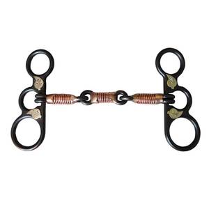lot 20434 image: Centmehr Horse Training Bit Western - 5 Copper Wire Wrapped Sweet Iron Mouth and Black Steel Cheek with Hand Engraved Silver Leaves, Snaffle Bits for Horse