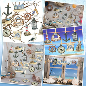 lot 2315 image: Little wooden docktown decoration seagull treasure map boats anchor etc