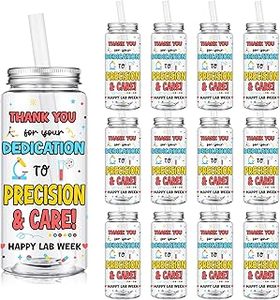 lot 13464 image: Vesici 12 Pcs Lab Week 2026 Appreciation Gift 14.2oz Thank You Tumbler with Lid and Straw Plastic Tumbler Bulk Inspirational Gifts Cold Drinking Cup for Science Birthday Laboratory Coworker Stuff
