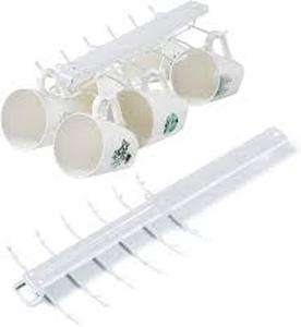lot 14014 image: LiaMeE Sliding Mug Hooks Under Cabinet - Pull Out Coffee Cup Holder Rack with 12 Hooks, Metal Under Shelf Mug Organizer for Kitchen, Space Saving Hanging Storage (White��2PCS)