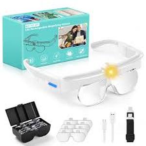 lot 14450 image: Magnifying Glasses with Lights,Flip-up Rechargeable Hands Free Headband Magnifying Glasses for Close Work with 3 Color Temperature, 5X 3.5X 2.5X 1.5X Professional Jewelers Loupe Lighted Magnifiers