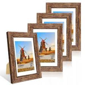 lot 14462 image: 4x6 Picture Frame Set of 6, 4 x 6 Wood Photo Frames with Mat for 3.5x5, Natural Wooden Frame with Real Glass Cover for Wall and Tabletop Display,Rustic Brown