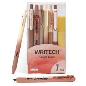 lot 14472 image: WRITECH Gel Pens Journaling Highlighters Journal Set Aesthetic Assorted Earth Tones Color Ink 0.5mm Fine Point Retractable 0.7mm Black Pen Smooth Writing Drawing No Bleed 7ct (Brown)