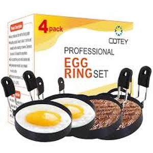lot 14480 image: COTEY Large 3.5 Nonstick Egg Rings Set of 4, Round Crumpet Ring Mold Shaper for English Muffins Pancake Cooking Griddle - Portable Grill Accessories for Camping Indoor Breakfast Sandwich Burger