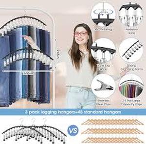 lot 14487 image: 3 Pack Legging Organizer for Closet Hanging, Pants Hangers with Clips Holds 45 Leggings, Shorts, Skirts, Jeans, Hats, Pants Hangers Space Saving Clothes Racks Closet Organizers and Storage, Grey