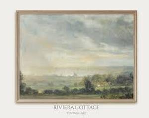 lot 20338 image: Framed Landscape Painting - Blue Sky and Trees Canvas Art