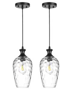lot 1502 image: SADUENFR Glass Pendant Lights Kitchen Island 2 Pack, 1-Light Black Pendant Light Fixtures with Hand-Blown Clear Glass, Farmhouse Modern Hanging Light for Kitchen Sink Dining Room Bedroom