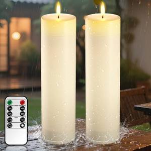 lot 1506 image: 14 x 4 Large Flameless Candles with Remote Timer, Waterproof Outdoor Battery Operated, LED Electric Flickering Pillar Candle for Wedding, Anniversary, Birthday Party and Patio Lanterns Decor, 2 Pack