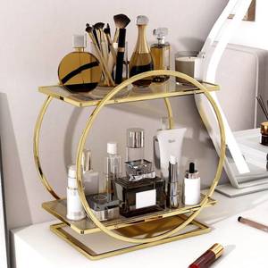 lot 1512 image: YIWANFW Perfume Organizer for Dresser, 2 Tier Bathroom Counter Organizers and Storage, Gold Makeup Organizer for Vanity, Bathroom Accessories & Decor, Skincare Perfume Trays Cosmetic Display Holder