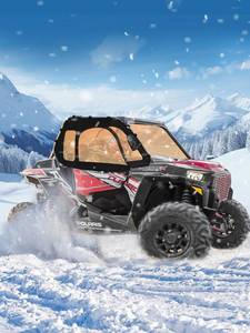 lot 1516 image: ZIDIYORUO Soft Upper Doors for Polaris RZR XP 1000  XP Turbo 2014-2023 (2 Seater) �� Updated Y K K Zippers, 3-Pane Window, Front Windshield & Side Mirror Compatible, Waterproof UTV Cab Enclosure