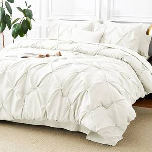 lot 1531 image: CozyLux King Size Comforter Set Ivory, 7 Pieces Pintuck Bed in A Bag, All Season Comforter King Size, Bed Set Gift for Family, Pinch Pleat Bedding Set with Comforter, Sheets, Pillowcases & Shams