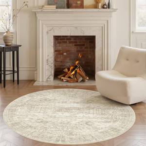 lot 1541 image: Soalmost 6x6 Beige Round Rug 6ft Living Room Circle Rug Vintage Round Area Rug Non Slip Indoor Carpet for Dining Room Bedroom
