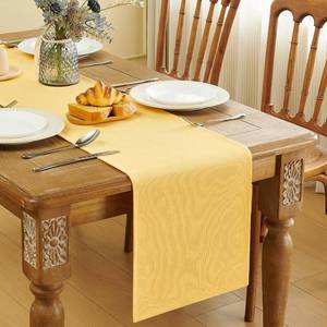 lot 1542 image: YATOJUZI Yellow Table Runner Seasonal Fall Summer Table Runners 60 Inches Long Yellow Farmhouse Rustic Washable Table Runner Kitchen Dining Table Decoration for Home Party Decor 13x60 Inches