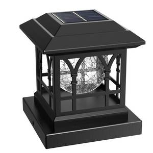 lot 1546 image: AEYANZZ Fence Post Solar Lights, Crackle Glass Solar Post Cap Lights, 20 Lumens, Warm White & RGB Automatic Cycling 2 Modes for 3.6x3.6 4x4 4.5x4.5 5x5 Vinyl Wooden Posts Decoration, Black (1 Pack)