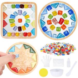lot 1548 image: SAYAYA 4 Sets DIY Glass Mosaic Tiles for Crafts, Mixed Color Mosaic Kit with Wooden Coasters for Adults, Bamboo Coaster Materials Package for Arts & Crafts Handmade Home Decoration Gifts (Multi Shape)