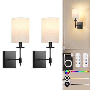 lot 1555 image: 14.5 inch Battery Operated Wall Sconces Set of 2 with Remote, Rechargeable Wireless Wall Lights with Beige Fabric Shade, Indoor Not Hardwired Dimmable for Bedroom Living Room Decor