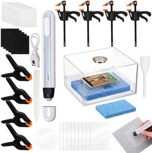 lot 1561 image: Grinsvalley Trade Card Flattening Kit Sports Card Cleaning Kit with 1 Moisturizing Box 2 Acrylic Sheet 8 Plastic Clamp 5 Pads 1 Bone Folder 1 Thermal Pen 10 PC Sheets 25 Heat Resistant Paper (Acrylic)