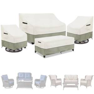 lot 1563 image: LSongSKY Patio Furniture Covers 4 Piece Set, 600d Heavy Duty Outdoor Furniture Covers Waterproof for Patio Loveseat, Swivel Rocker Chair and Coffee Table,White&Grayish Green