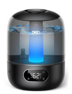 lot 1587 image: DREO Humidifiers for Bedroom, 3L Top Fill 30H & 26dB Quiet Runtime for Large Room, Cool Mist Ultrasonic Humidifier with Humidity Sensor, Night Light for Home, Baby, Nursery, Plants, 360° Nozzle, Black