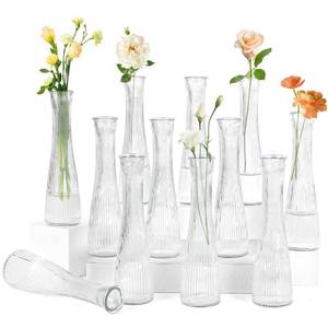 lot 1589 image: Glass Bud Vases Bulk 12 Pcs - Clear Ribbed Wedding Centerpiece Vases, Small Flower Vases for Table Decor, Party Events & Home Decor
