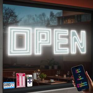 lot 1591 image: A 30x10 Large LED Open Sign with Bluetooth, Remote & Timer Control �� Super Bright Dimmable Business Sign for Storefront, Bar, Salon, Cafe, Retail Shops White