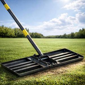 lot 1600 image: Lawn Leveling Rake - Heavy Duty 30 x 10 Lawn Leveler,Anti-Flip Edge, Adjustable 6FT Handle, Folding Plate for Yard, Soil, Sand, Topsoil,Gravel - Garden Ground Top Dressing,Landscaping tool