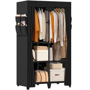 lot 1607 image: Jofuler Wardrobe Closet, Quick and Easy Assembly, Black Portable Closet with 2 Hanging Rods 4 Storage Shelves and 8 Side Pockets, Sturdy and Stable Clothes Rack with Cover, for Bedroom and Dormitory
