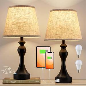 lot 1616 image: Seealle Touch Lamps for Nightstand - Bedside Lamps Set of 2, 3 Way Dimmable, USB CA for Bedroom & End Tables (Beige&Black)