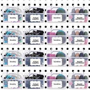 lot 1629 image: mekueeex 16 Set Clear Peg Board Bins and Baskets Pegboard Organizer Accessories with Hooks Pegboard Containers Wall Sticker Label and Pen for Craft Storage Tool Organizer Garage Storage