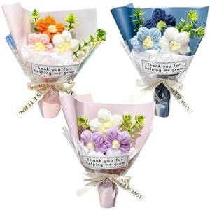 lot 2002 image: Wavwavw 3 Pcs Crochet Teacher Appreciation Gifts Handmade Positive Mini Crochet Flower Bouquet Thank You for Helping Me Grow Teachers Gifts Bulk for Back to School Teachers Gift End of Year (Pastel)