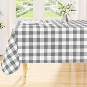 lot 2054 image: Smiry Rectangle Table Cloth, Waterproof Vinyl Tablecloth with Flannel Backing, Wipeable Buffalo Plaid Table Cover for Picnic, Indoor and Outdoor (Grey & White, 52x70)