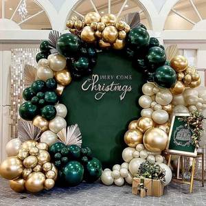 lot 2058 image: Emerald Green Gold Balloon Arch Kit, Double Stuffed Dark Forest Green Pearl White Sand Ivory Balloon Garland for Birthday Wedding Anniversary Graduation Jungle Mothers Day New Year Party Decoration