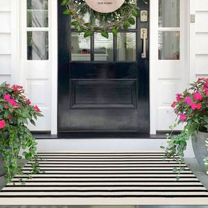 lot 2062 image: IOHOUZE Black Beige Striped Rug -2.3x3.6 Front Door Rugs Outdoor, Small Washable Area Rug for Front Porch, Spring Summer Welcome Mats Outdoor Indoor, Doormat for Entryway Porch Entrance