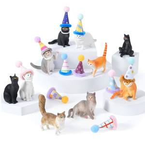 lot 2068 image: FCKLVMC 20 Pcs Miniature Cat Figurines with Birthday Hats Kit, Resin Tiny Cat Figurines Cake Toppers for Birthday Cat Cake Party Decorations