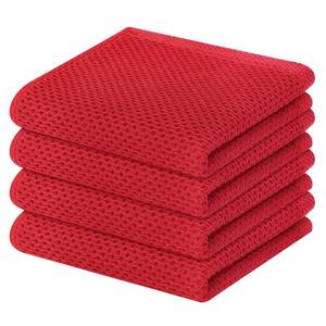 lot 2070 image: Homaxy 100% Cotton Waffle Weave Kitchen Dish Towels, Ultra Soft Absorbent Quick Drying Cleaning Towel, 13 x 28 Inches, 4-Pack, Red