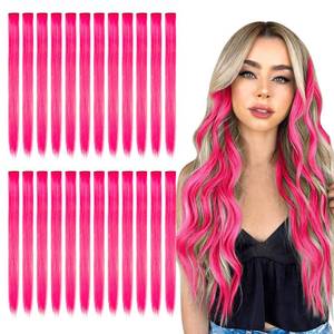 lot 2079 image: Kyerivs 24PCS Pink Clip in Hair Extensions for Girls 20Inch Rainbow Straight Synthetic Hairpieces for Girls Party Highlights Pink Hair Accessories Halloween Gifts for Women Easter Gifts