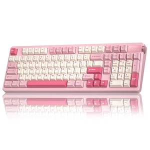 lot 2462 image: LEOBOG A98 Wireless Mechanical Keyboard, Tri-Mode BT5.02.4GHzUSB-C, Creamy Keyboard with Number Pad, Gasket Structure Hot Swappable, PBT Keycaps, RGB Backlit Pink Gaming Keyboard with Knob for PC